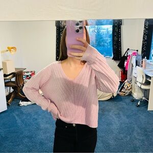 Pink Rose Lavender V-Neck Sweater
